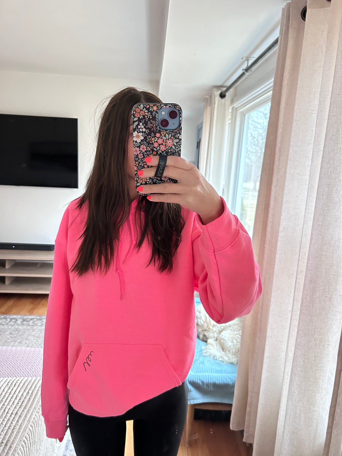 Pink 327 Small Logo Pocket Hoodie