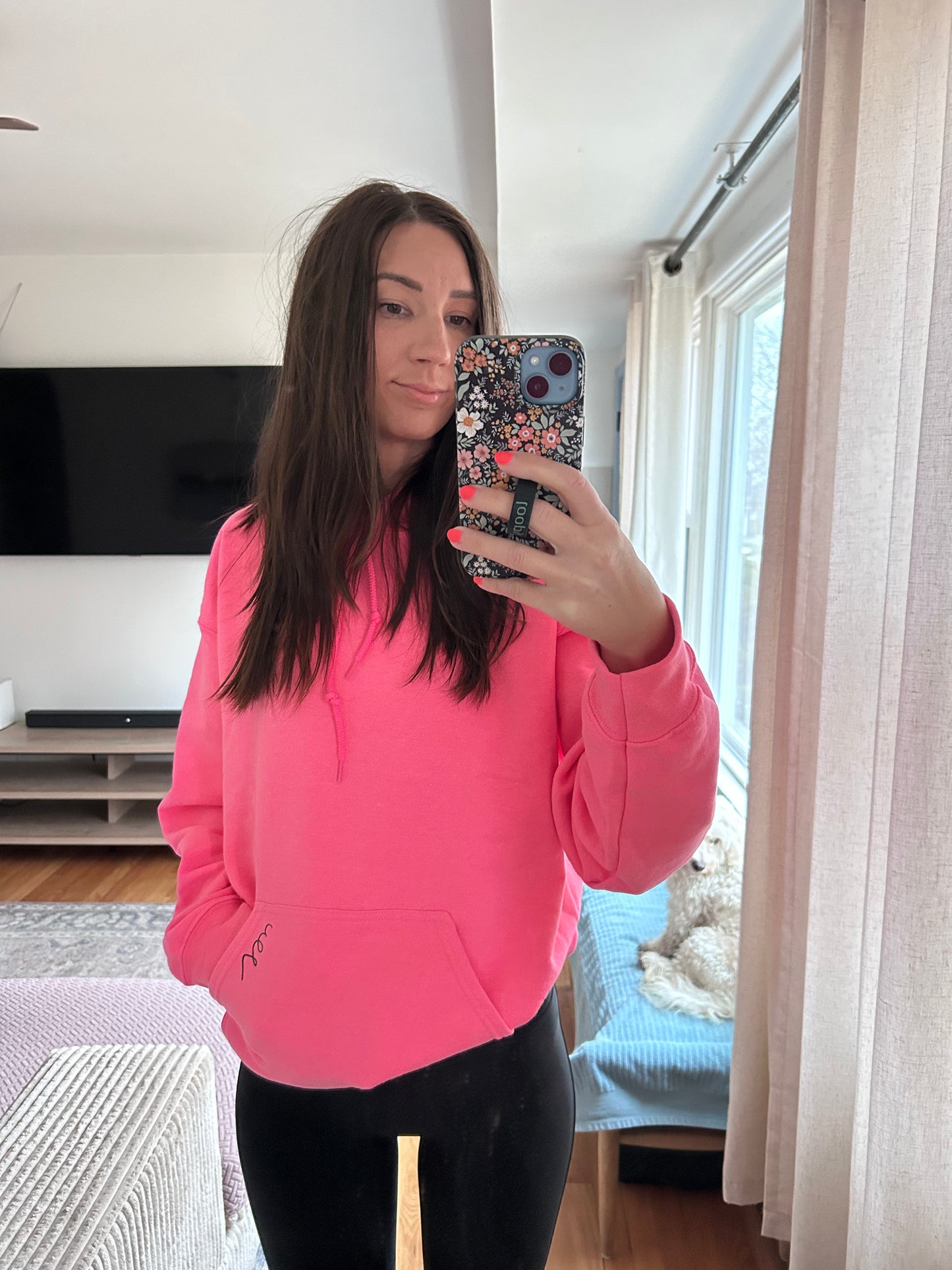 Pink 327 Small Logo Pocket Hoodie