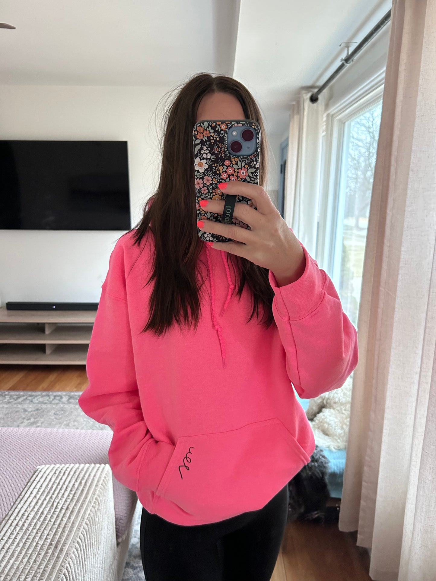 Pink 327 Small Logo Pocket Hoodie